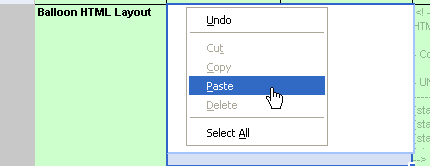 paste the HTML layout into the new template by double-clicking on cell B86.